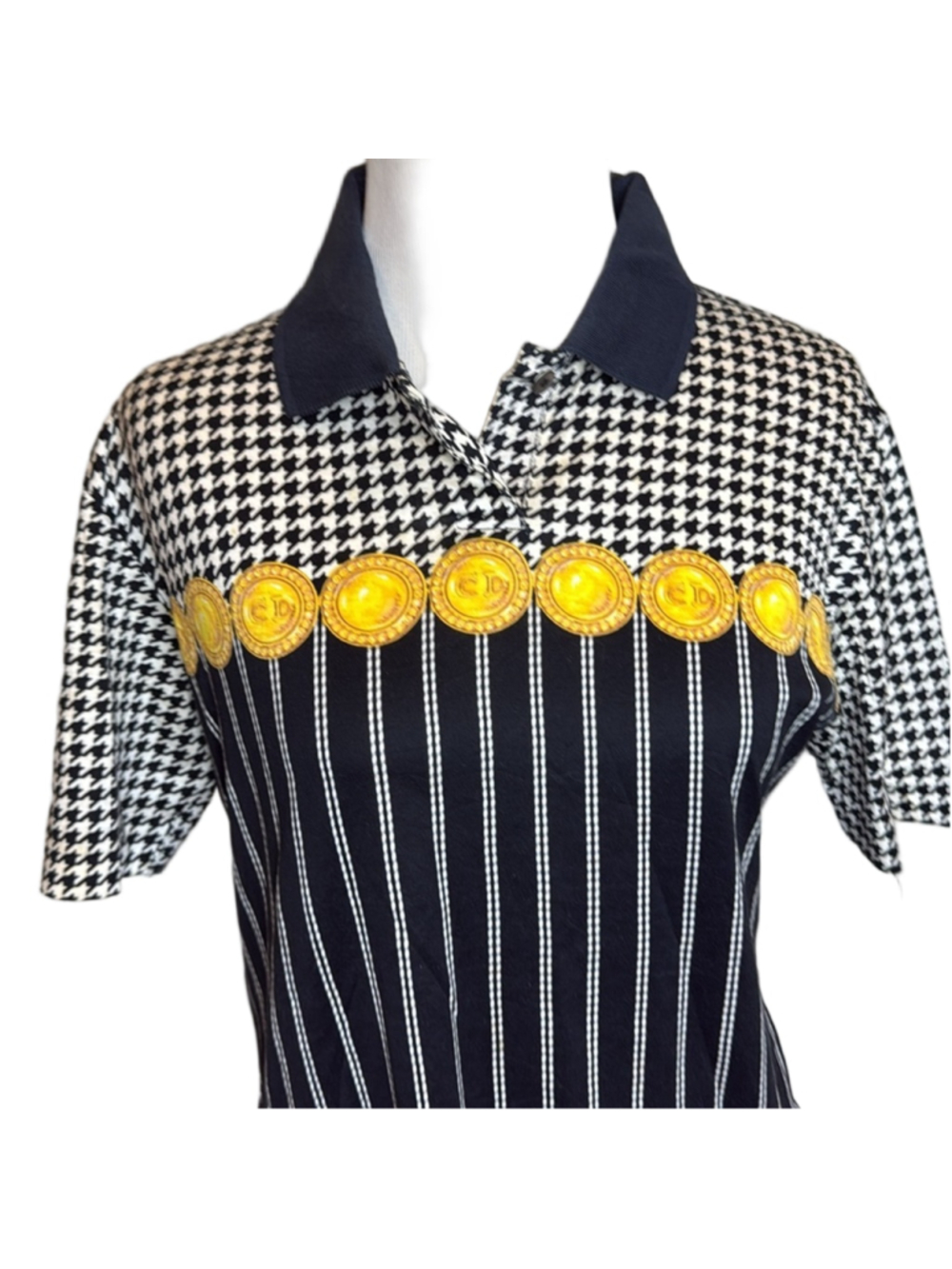 Christian Dior Houndstooth Button Polo Shirt Small Medium Vintage